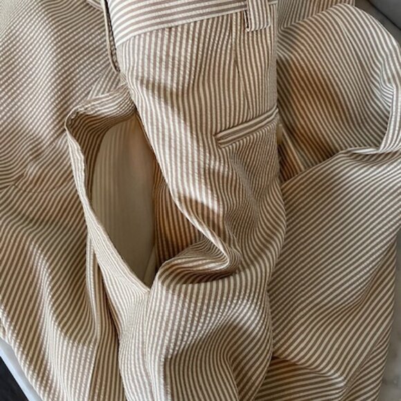 RALPH LAUREN Tan White Seersucker Flat Front Trousers 36x30 - Picture 13 of 16